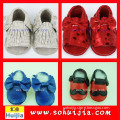 European market popular best sale sweet color bow and tassels sandals cow leather cheap price baby moccasins with shoes